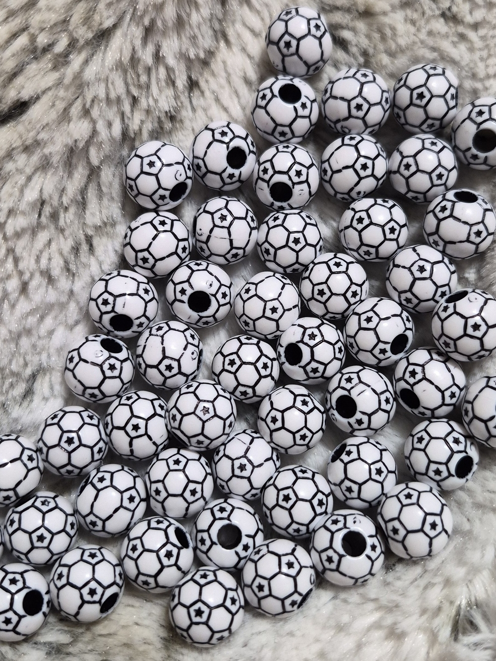 White and Black Soccer Ball Beads - Crafting  Beads